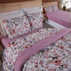 Coordenado Edredom E Lençol Queen Malha Fio Penteado - Rosê