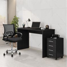 Kit 3 Peças com Cadeira para Escritório, Escrivaninha e Gaveteiro Gávea Espresso Móveis Preto