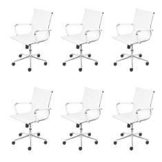 Kit 6 Cadeiras para Escritorio Diretor Esteirinha com Relax Sintético 3301 Branco