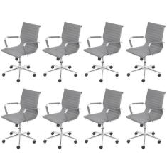 Kit 8 Cadeiras para Escritorio Diretor Esteirinha com Relax Sintético 3301 Cinza
