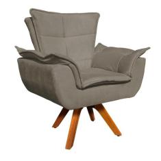 Poltrona Giratória Opala Suede Marrom Rato Base Madeira MM30 - DRossi