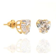 Brinco Ponto de Luz Coração Em Ouro 18k Zircônia 6mm - AGAPRIME JOIAS