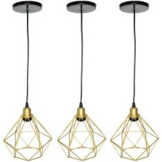 3 Pendentes Aramado Diamante Cabo 1,5 Mt Luminária Lustre P Industrial
