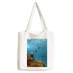 Bolsa de lona com imagem de natureza e corais de peixe oceano, bolsa de compras casual