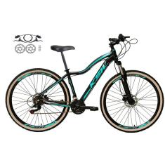 Bicicleta Feminina Aro 29 Ksw Mwza 24v Freios a Disco Hidráulicos Garfo Suspensão Pneu com Faixa Bege - Preto/Azul