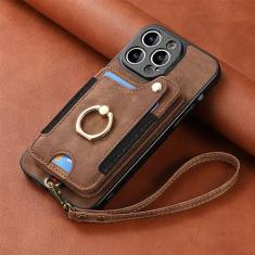 Carteira com compartimento para vários cartões e suporte para anel, capa de couro flip para iPhone 14 11 12 13 Pro Max X XS XR 7 8 Plus suporte magnético para telefone, marrom, para iPhone 1
