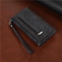 Capa de telefone de couro com cordão longo para Samsung Galaxy S23 S22 Ultra S21 FE S20 S10 Plus Note 20 Capa carteira com zíper para vários cartões, preta, para Samsung S21 Plus