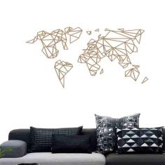 Quadro Decorativo Vazado Mapa Mundi Geométrico MDF 6mm Preto