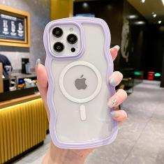 UEEBAI Capa magnética Candy Wave Frame Case para iPhone 14 Pro Max 6,7 polegadas, linda capa curvilínea compatível com Magsafe, à prova de choque, capa transparente não amarelada, capa fina para