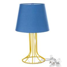 Abajur Torre Dome Azul Com Aramado Amarelo - MARRYLUZ