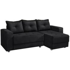 Sofá 3 Lugares com Chaise Florença Tecido Suede 200cm Cor Preto