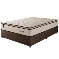 Cama Box Casal Colchão Molas Ensacadas Com Pillow Malttês 138x188x66cm Suede Cáqui Hellen Bege