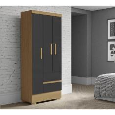 Guarda Roupa Coimbra 3 Portas 2 Gavetas Atacama Grafite - Aramóveis