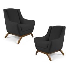 Kit 02 Poltronas Juliet Base De Madeira C-465 Chumbo