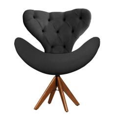 Cadeira Decorativa Egg Com Capitonê Cinza Giratória Madeira