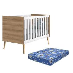 Berço Americano Theo Pés Madeira Natural Branco Fosco/mezzo Com Colchão D18 - Reller Móveis Branco Fosco/mezzo