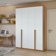 Guarda Roupa Solteiro Ambiente Alonzo 4 Portas Amêndoa Clean Branco - Lopas
