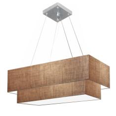 Lustre Pendente Duplo Retangular Vivare Md-4321 Cúpula em Tecido 80x40cm x 70x30cm - Bivolt
