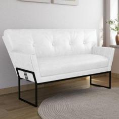 Sofá Namoradeira 2 Lug Industrial Pto Anitta Sintético PU Branco D03 -