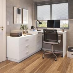 Escrivaninha Mesa Escritório em L com 6 Gavetas Cômoda Leonie Yescasa