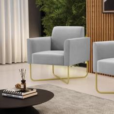 Poltrona Base X Industrial Dourado Marisa Suede Cinza - DRossi