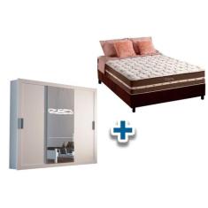 Cama Box Casal + Colchão Classic + Guarda Roupa Veneza Luxo Branco - R