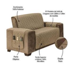 Protetor para Sofá de 2 Lugares Manu King - MR, Kaqui/Tabaco