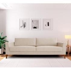 Sofá 3 Lugares 210cm Break Estilo Moderno Linho Pés em Madeira Maciça 