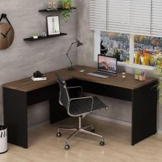 Mesa de Canto em L para Escritório Tampo 140cm Nogal Marrom - Netmobil