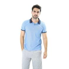 Camiseta Masculina Gola Polo Azul Celeste Piquet Básico - Ixória