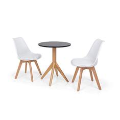 Conjunto Mesa de Jantar Maitê 60cm Preta com 2 Cadeiras Eames Wood Leda - Branca