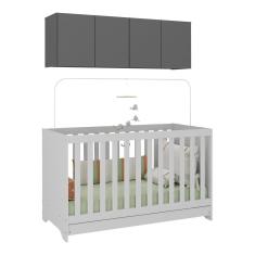 Berço 3 Em 1 Com Colchão E Armário Aéreo 4 Portas Multimóveis Mp4158 Branco/grafite Branco/grafite