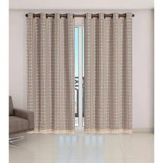 Cortina Voil Xadrez Com Forro Blackout 2,80 X 2,30M Bege
