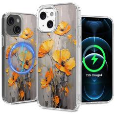 LORYVAN Capa magnética transparente para iPhone 12/iPhone 12 Pro, design de padrão floral para mulheres e meninas, fina, à prova de choque, flor protetora, não amarela, capa MagSafe, 6,1 polegadas