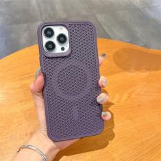 Capa luxuosa de dissipação de calor para iPhone 15 14 13 12 Pro Max Plus 11 Carregador sem fio respirável capa de cor sólida, roxo escuro, para iPhone 15