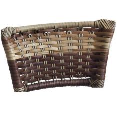 Banqueta Baixa Preta Junco Capuccino com Assento Floral Marrom Fortmix