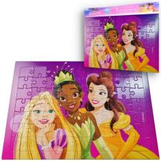 Quebra Cabeça Princesas Disney Cinderela Bela Moana 63 Peças - Etitoys