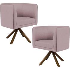 Kit 02 Poltronas Decorativa Base Giratória Madeira Betina D02 Veludo R