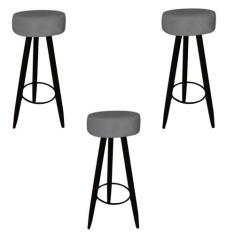 Kit 03 Banqueta Alta Flora Pés Palito em Madeira Preto  Bar Bistrô Coz