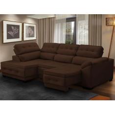 Sofá Canto Chaise Luiza 5 Lug Retrátil Reclinável 250Cm Mola Bonnel Pi