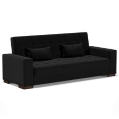Sofá Cama para Sala de Estar Lisboa Linho Preto - Ibiza, Preto, 49 kg