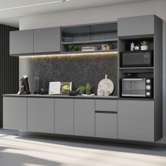 Armário de Cozinha Completa Suspenso 300cm Cinza Nice Madesa 03