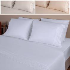 Jogo de Cama Lençol Casal Micro Percal 300 fios com 4 Peças Premium - BF Colchões