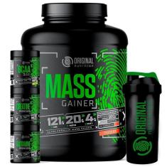 Kit Mass Gainer 1800g + BCAA + Creatina 100g + Glutamina 100g + Coqueteleira - Original Nutrition-Unissex