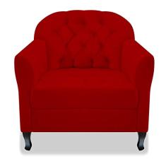 Poltrona Cadeira Sofá Julia com Botonê para Sala de Estar Recepção Quarto Escritório Corano Vermelho - AM Decor
