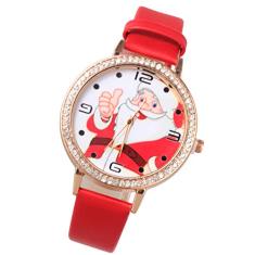 Hemobllo Relógio de Papai Noel com strass brilhante e pulseira fina de fácil leitura, algarismos arábicos, relógio de pulso de Natal, lembrancinhas de festa para adultos, crianças, vermelho, Vermelho
