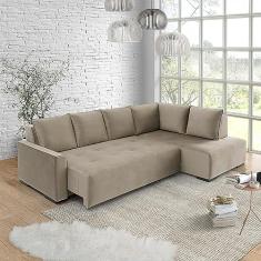 Sofá Andros 3 Lugares e Chaise Bege Estofama