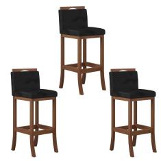 Conjunto 3 Banquetas Altas em Madeira Maciça Londres CCS Pinhão