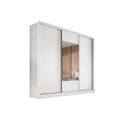 Guarda Roupa Casal 3 Portas de Correr e 8 Gavetas c/ Espelho Arezzo Plus Branco - Novo Horizonte