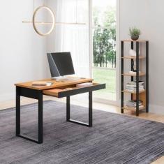 Conjunto Home Office 2 Peças 1 Escrivaninha com 1 Gaveta e 1 Estante com 5 Prateleiras Dalla Costa Freijó/Preto